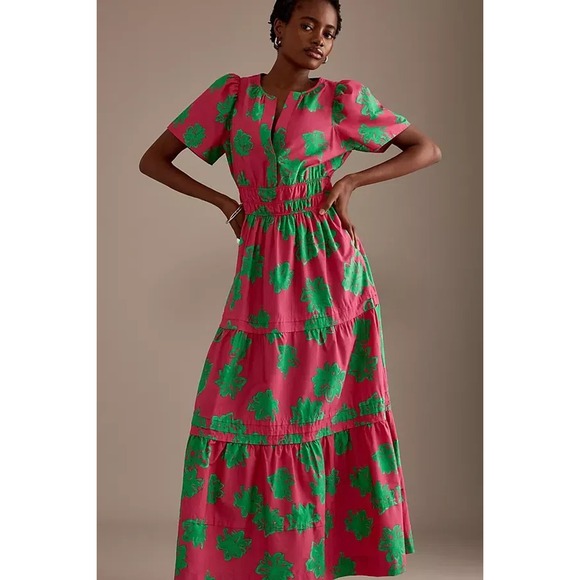 Anthropologie Dresses & Skirts - Anthropologie Pink Maxi Dress with Green Floral Print